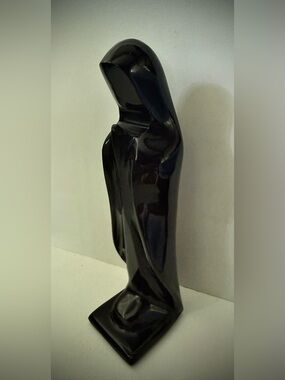 Virgin Mary / Our Lady of Guadalupe Black Obsidian Minimalist Sculpture Mexico
